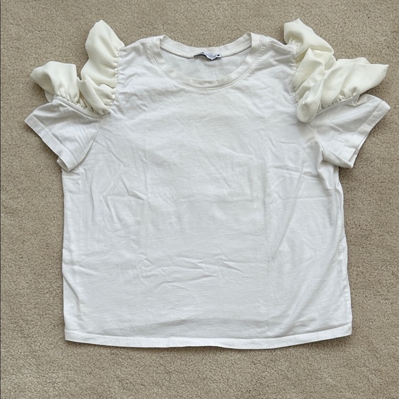Zara Off-white Ruffle Sleeve Tee - Size M - Picture 1 of 3